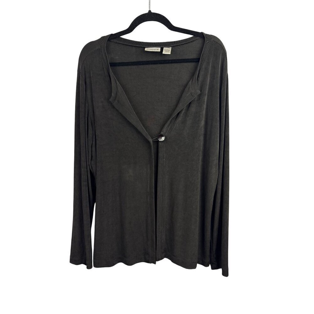 Women’s Chico’s Size 2XL Dark Grey Long Sleeve Cardigan with Single Shell Button